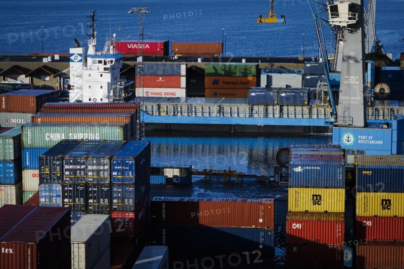 Containers standing in the harbour of Kristiansand. Kristiansand