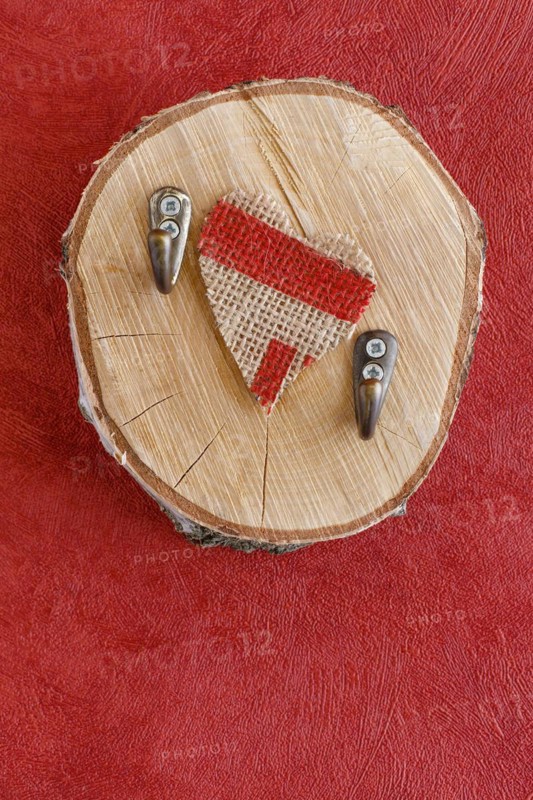 Coat Hook on Wooden Disc and Linen Heart