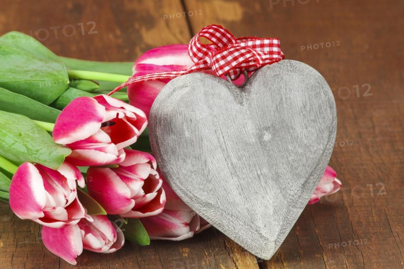 Wooden Tulip Bouquet with Heart