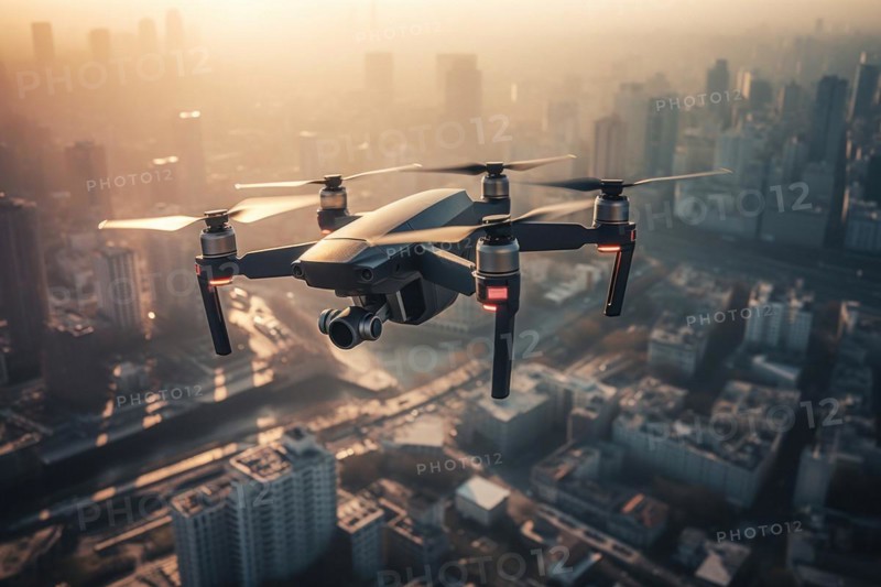 DJI drone Mavic flying over a city