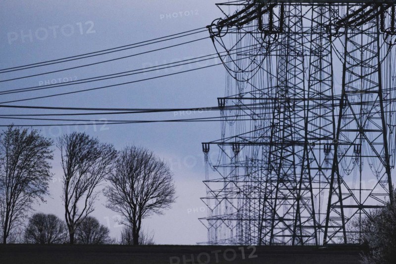Electricity pylons photographed in Schoenau-Berzdorf