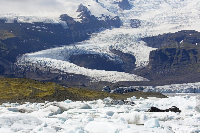 View over the glacier lake Fjallsarlon and Icelandic glacier Fjallsjoekull