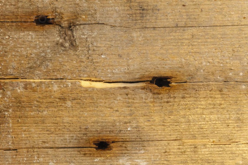 Weathered wooden surface with three holes
