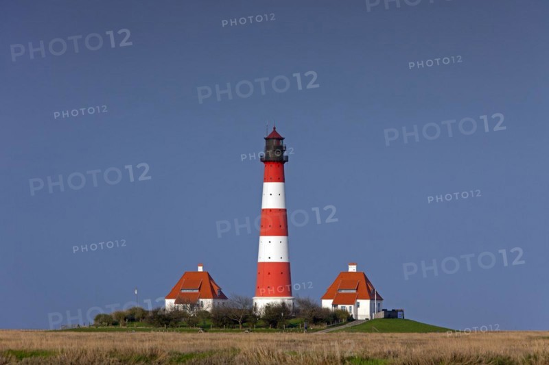 Lighthouse Westerheversand and salt marshes at Westerhever