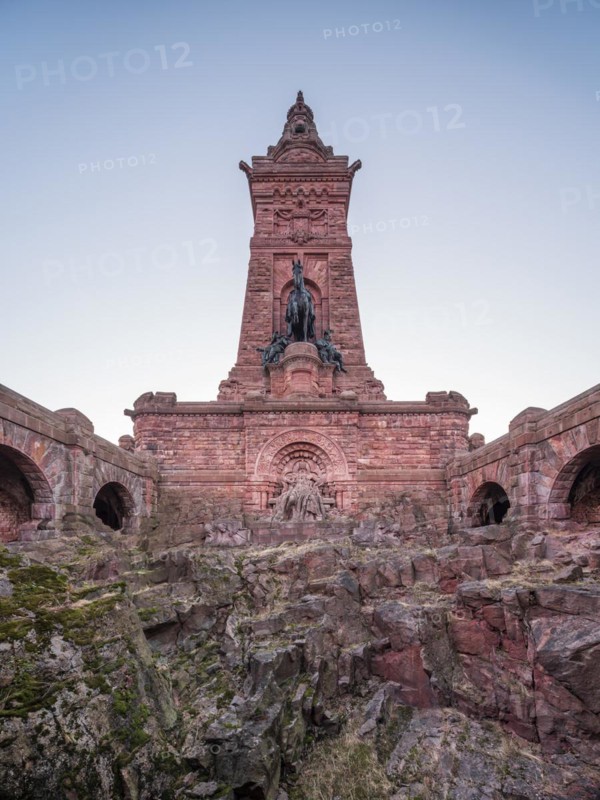 Kyffhaeuser Monument with equestrian statue of Emperor Wilhelm I and sandstone sculpture of Frederick I Barbarossa