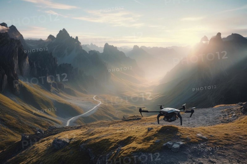 Drone on mountain Alpine valley