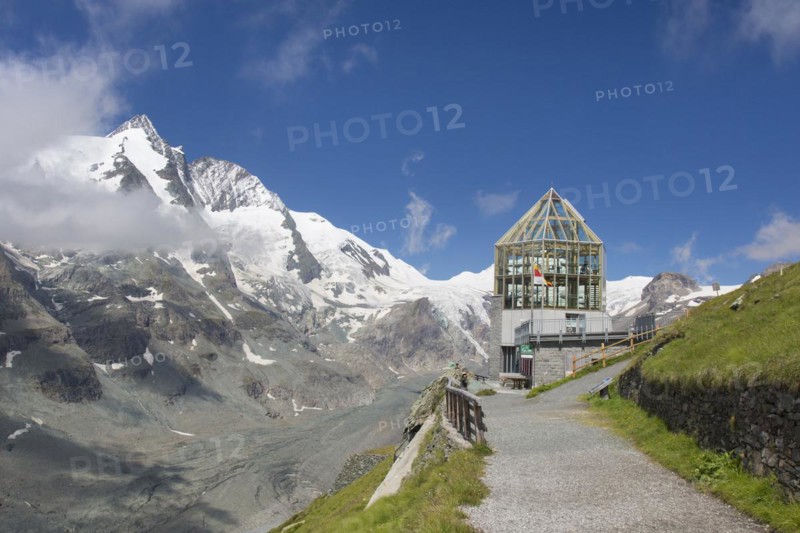 Grossglockner and Swarovski look-out above the Kaiser-Franz-Josefs-Hoehe along the Panoramaweg Kaiserstein in the Hohe Tauern NP