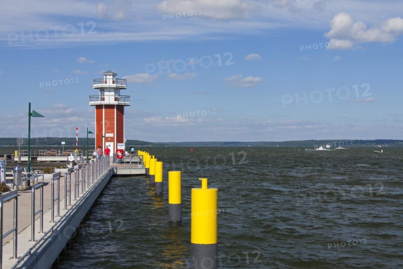 Jetty with lighthouse in the Plauer See at Plau am See