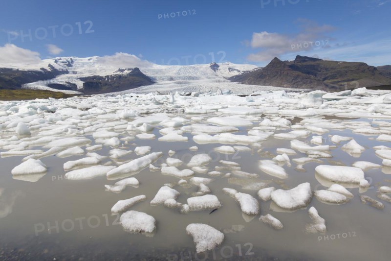 View over the glacier lake Fjallsarlon and Icelandic glacier Fjallsjoekull