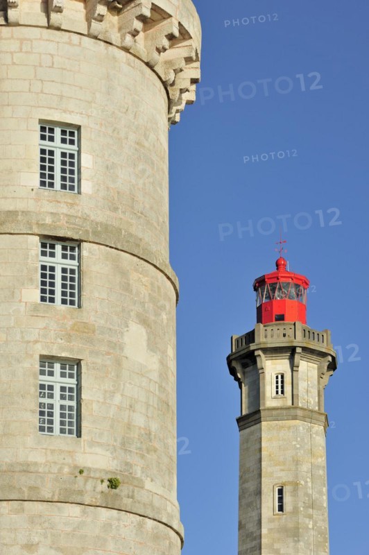 The old Tour Vauban and the new lighthouse Phare des Baleines on the island Ile de Re