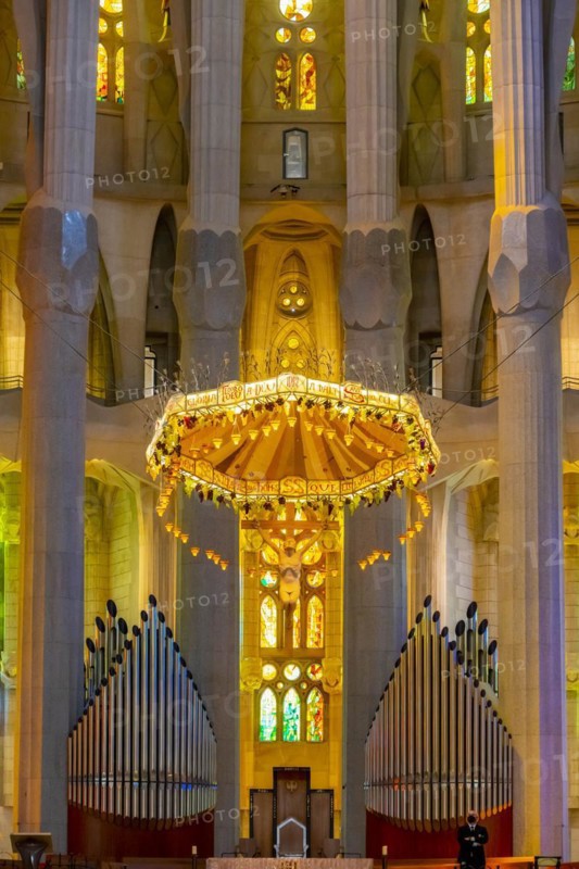 Jesus Cross with interior of the Sagrada Familia