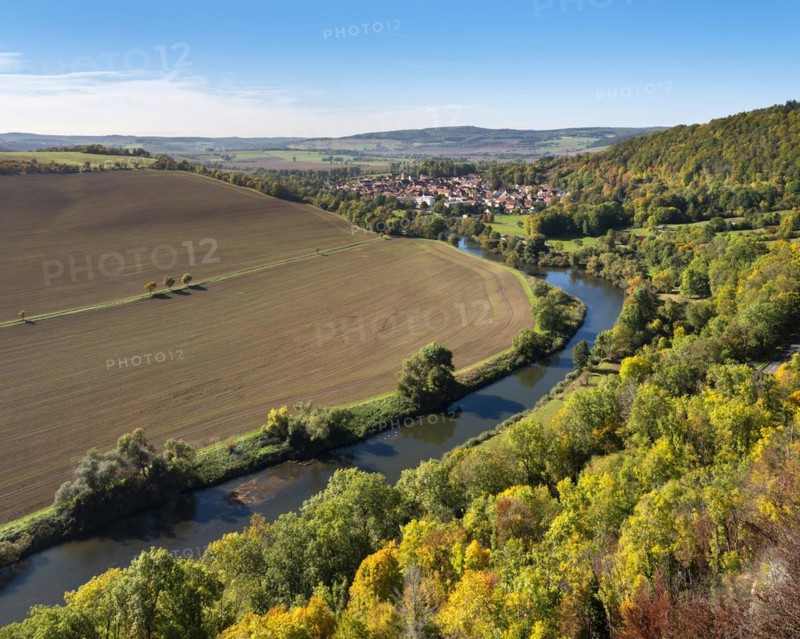 View of the Werra River and the town of Creuzburg in the Werra Valley