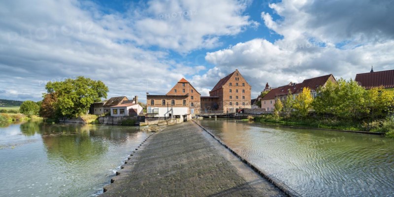 Weir and historic water mill on the Unstrut River