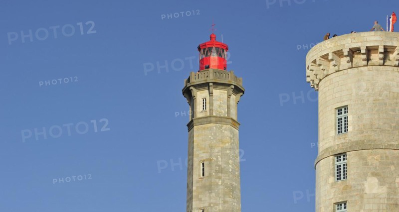 The old Tour Vauban and the new lighthouse Phare des Baleines on the island Ile de Re