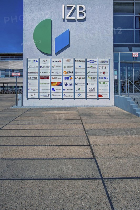 Information board with logos at the development company IZB mbH