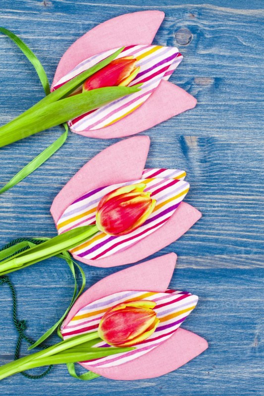 Three Tulips on Fabric Tulips