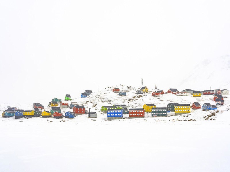 Colourful wooden houses in Tasiilaq in winter