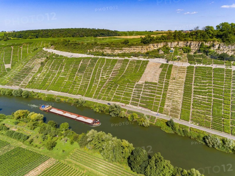 Hessigheim rock gardens with barge on the Neckar