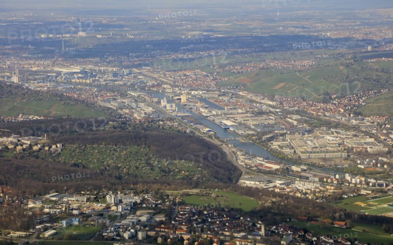 Aerial view of the Neckar valley with Neckar harbour