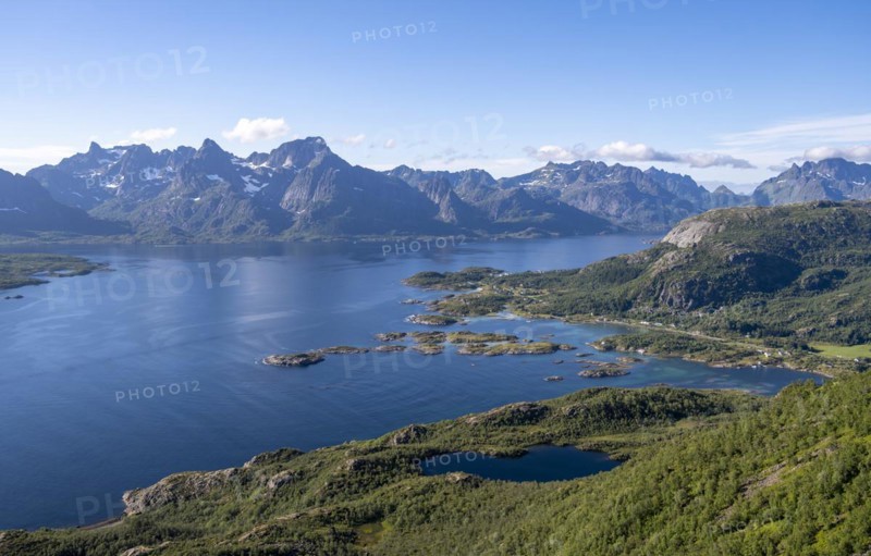 Fjord Raftsund and mountains