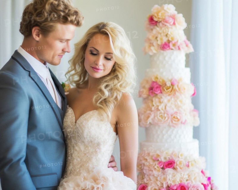 An attractive young wedding couple
