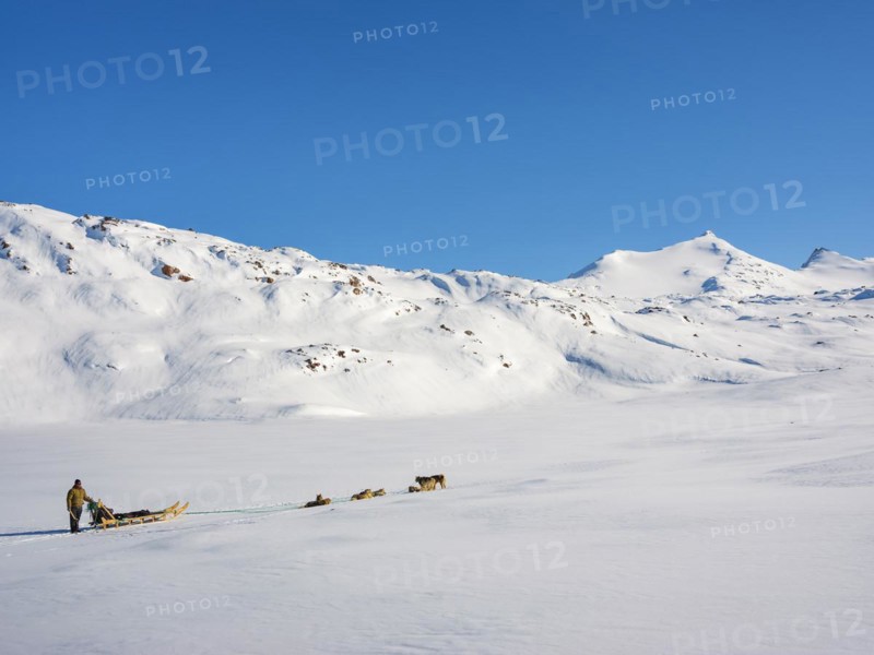 Inuit with his dog sled team