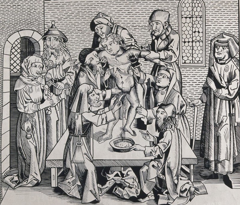 Depiction of Simon of Trento being killed and tortured by Jews