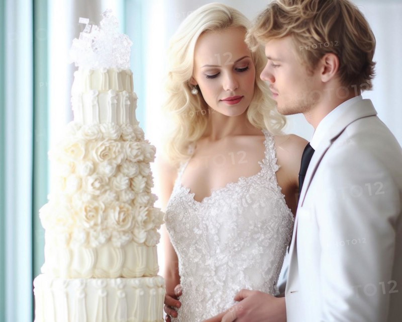 An attractive young wedding couple