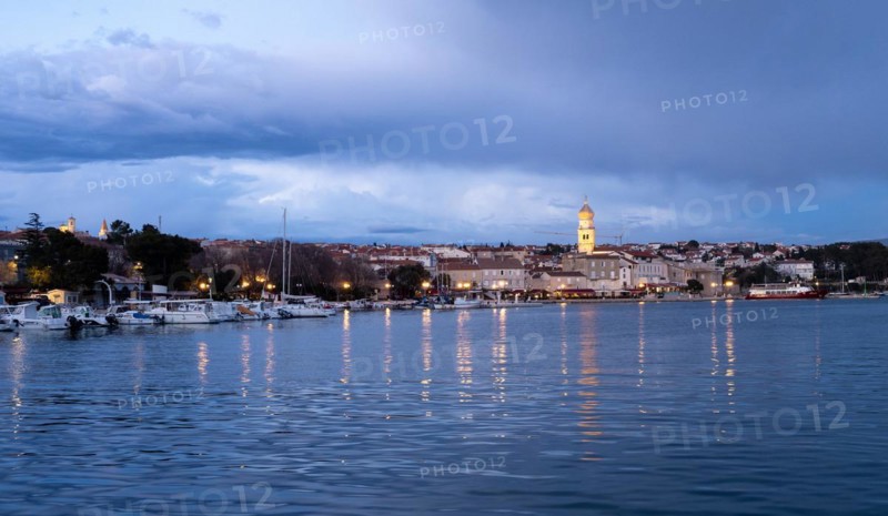 Krk town harbour promenade and cathedral