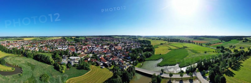 Aerial view of Frontenhausen a market in the Lower Bavarian district of Dingolfing-Landau