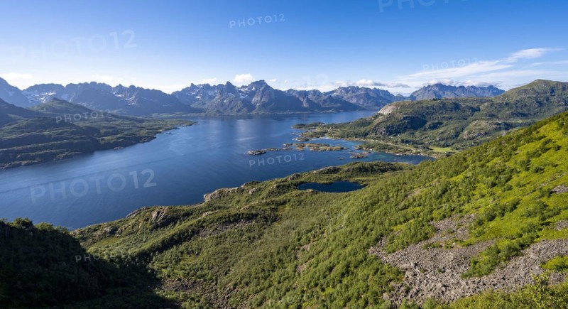 Fjord Raftsund and mountains