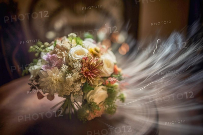Dynamic throwing of a bridal bouquet at the wedding