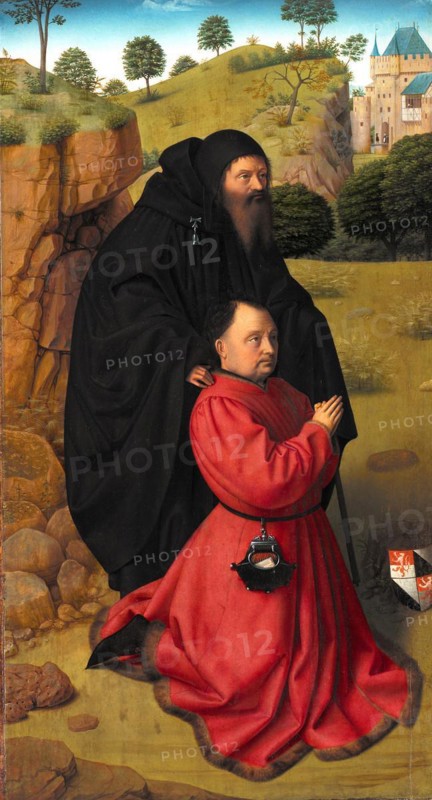Altar wing with a benefactor in a red robe and St. Anthony