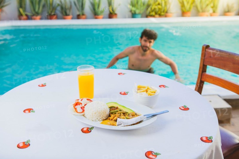 Traditional morning breakfast near the swimming pool