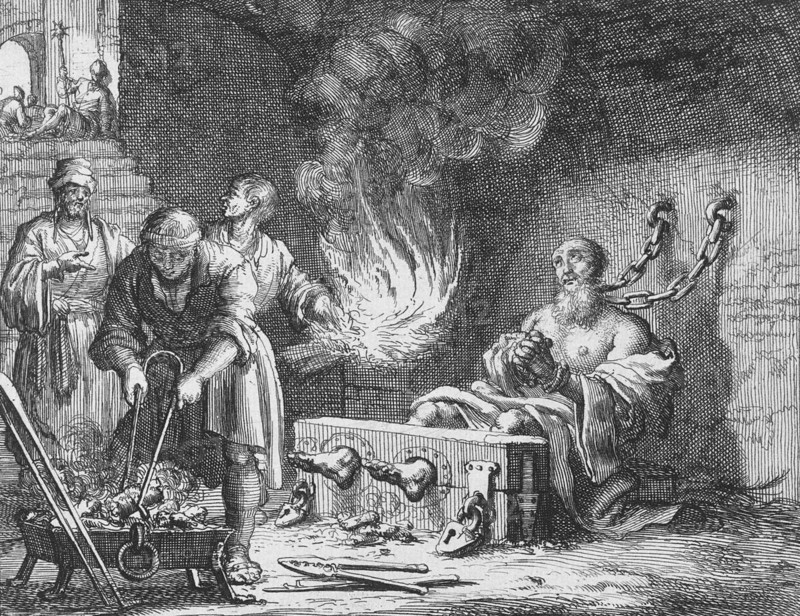 Origen tortured and injured by fire in prison