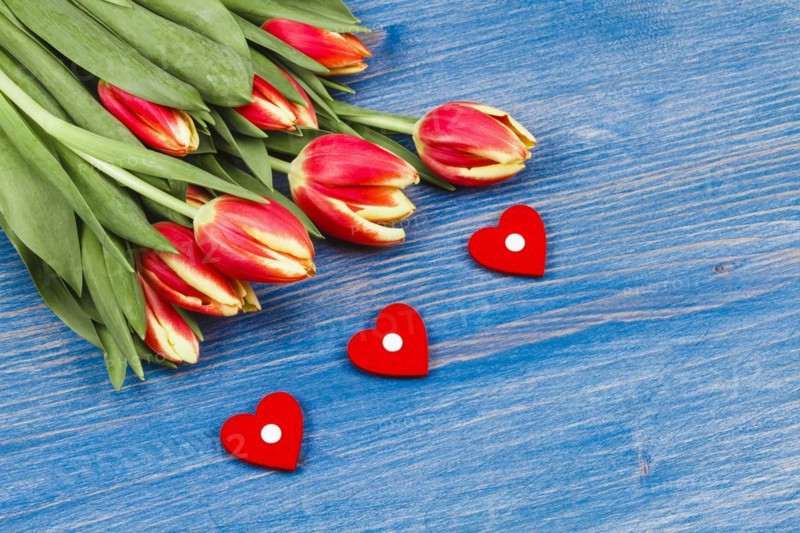 Bouquet of Tulips with 3 Little Hearts