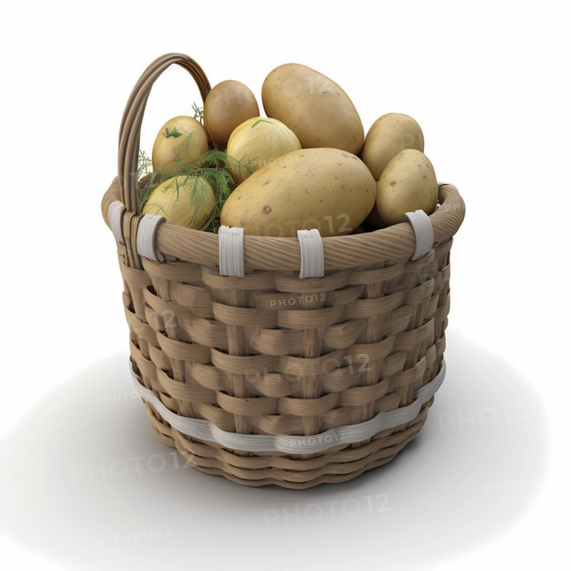 A bast basket with potatoes