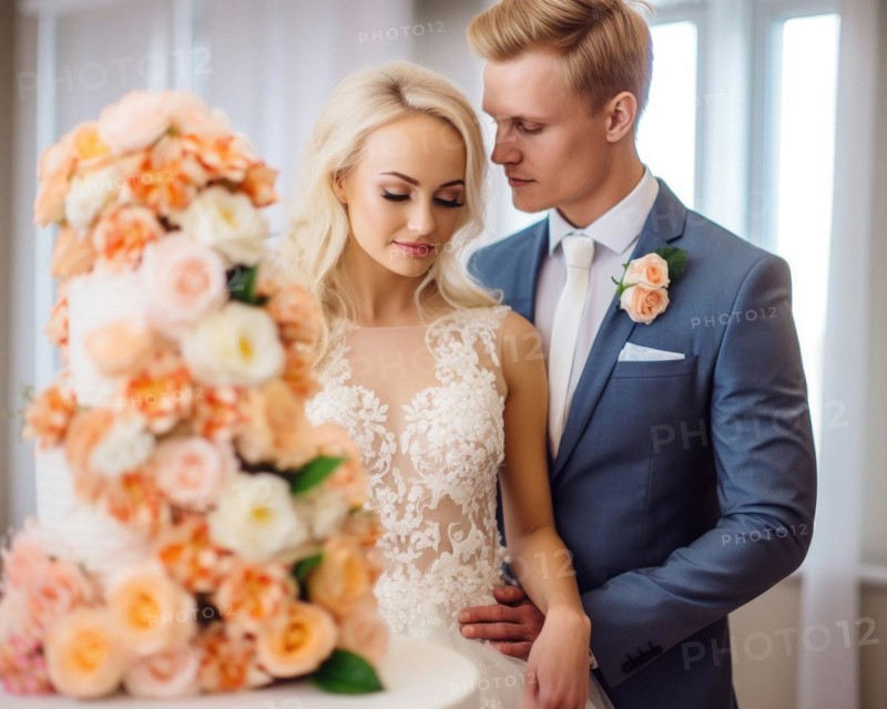 An attractive young wedding couple