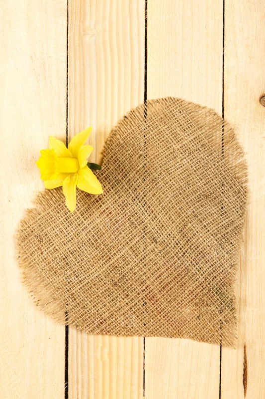 Linen heart with daffodil