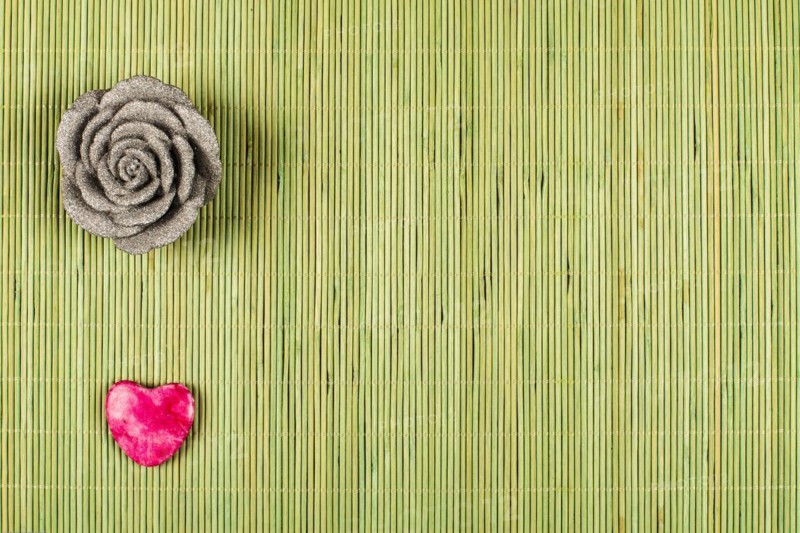 Deco Rose and Heart on Green Background