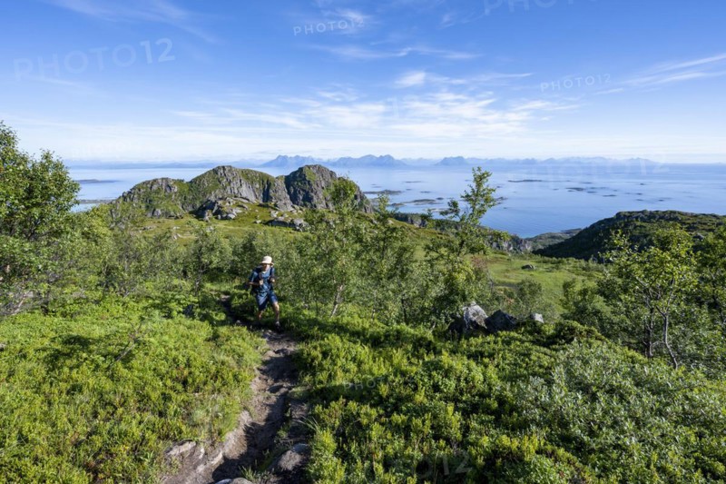 Hikers on trail to Dronningsvarden or Stortinden