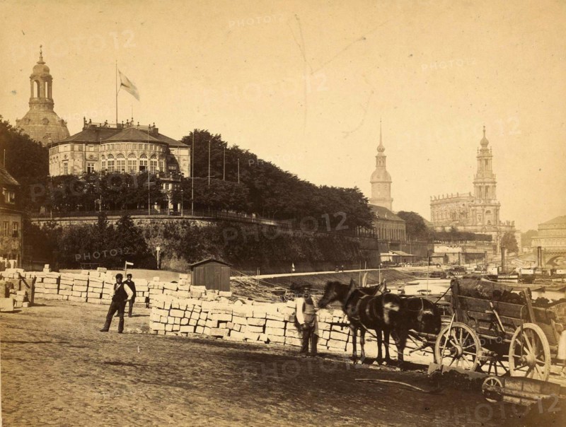 View of the Church of Our Lady and Stadtkirche in Dresden in 1860