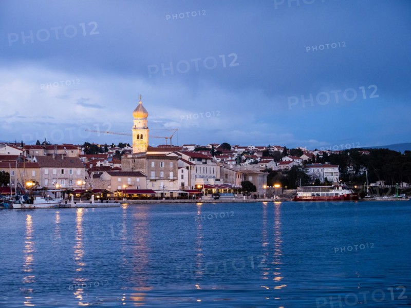 Krk town harbour promenade and cathedral