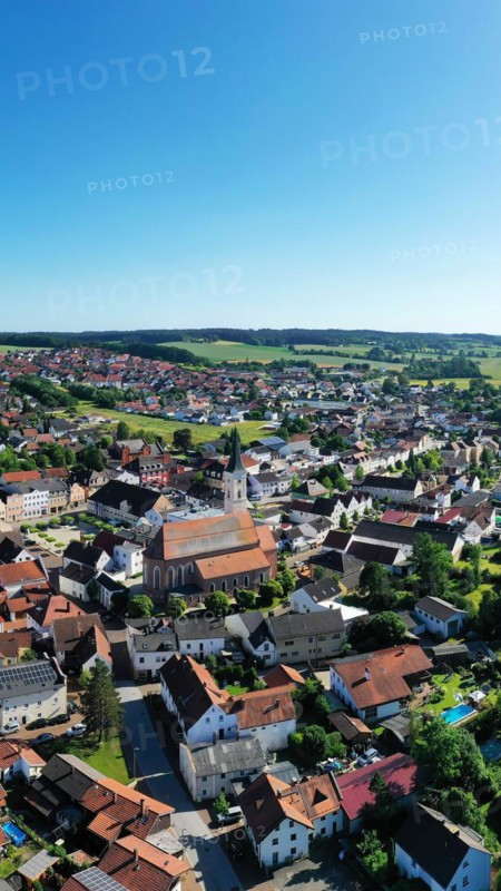 Aerial view of Frontenhausen a market in the Lower Bavarian district of Dingolfing-Landau