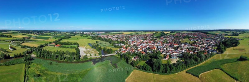 Aerial view of Frontenhausen a market in the Lower Bavarian district of Dingolfing-Landau
