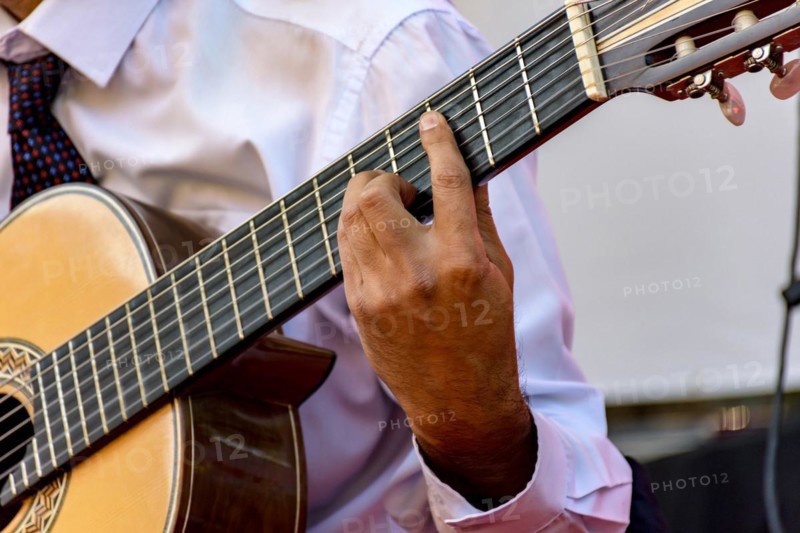 Live musical performance of Brazilian popular music with seven string acoustic guitar