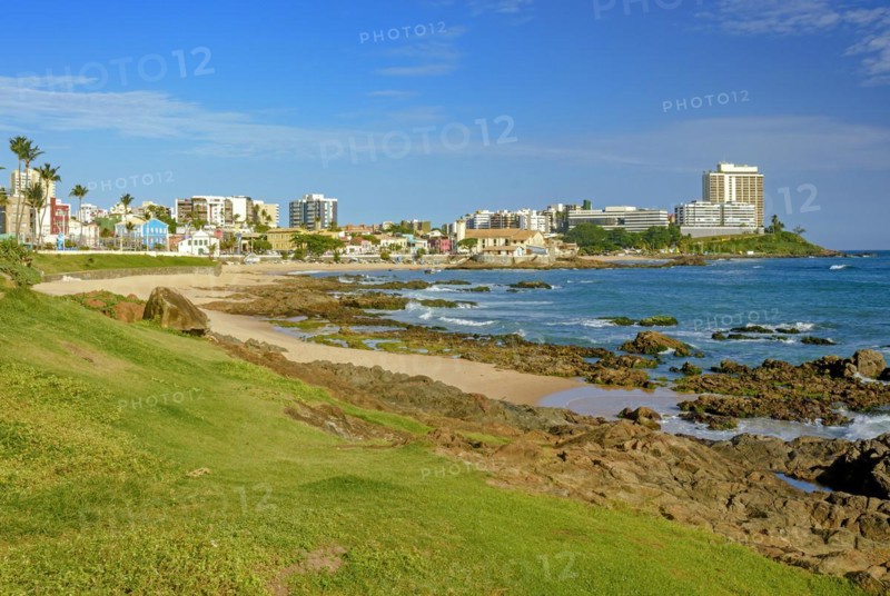 View of the beautiful beach and neighborhood Rio Vermelho in the city of Salvador in Bahia