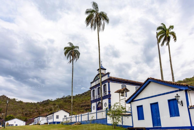 Historic village of Biribiri and its church where an old fabric factory operated among the mountains and vegetation of Diamantina in Minas Gerais