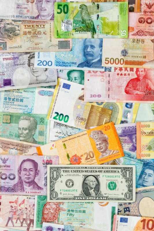 Money banknotes euro dollars currencies finances on travel background pay pay banknotes in Stuttgart