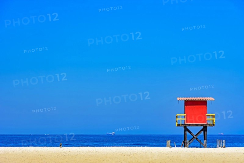 Rescue cabin on Copacabana beach on a sunny tropical day in the city of Rio de Janeiro